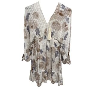 Lovestitch Relaxed Floral Dress Sz Sm V-Neck Long Sleeve Open Back Boho Casual